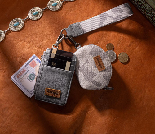 MONTANA WEST Montana West Wrangler Women's Grey Camo Print Dual Pouch Wristlet 