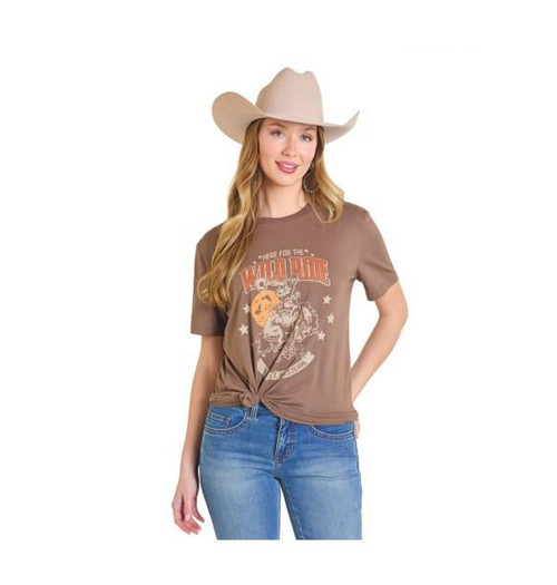 PANHANDLE SLIM Rock & Roll Denim Women's Brown Wild Ride Graphic Tee 