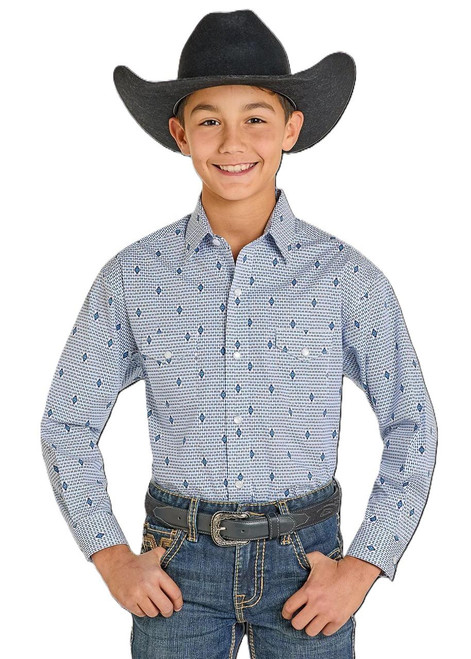 PANHANDLE SLIM Panhandle Slim Boy's Blue Classic Diamond Button Shirt 