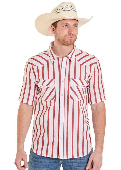 PANHANDLE SLIM Panhandle Slim Men's Red & White Stripe Snap Short Sleeve Shirt 