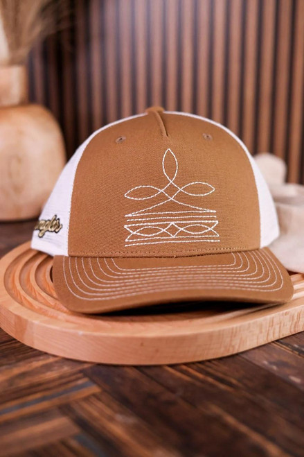 CAPX Wrangler Copper & Bone Boot Stitch Snapback Trucker Hat 