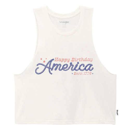 Wrangler Bright White Graphic Festival Crop Tank For Women