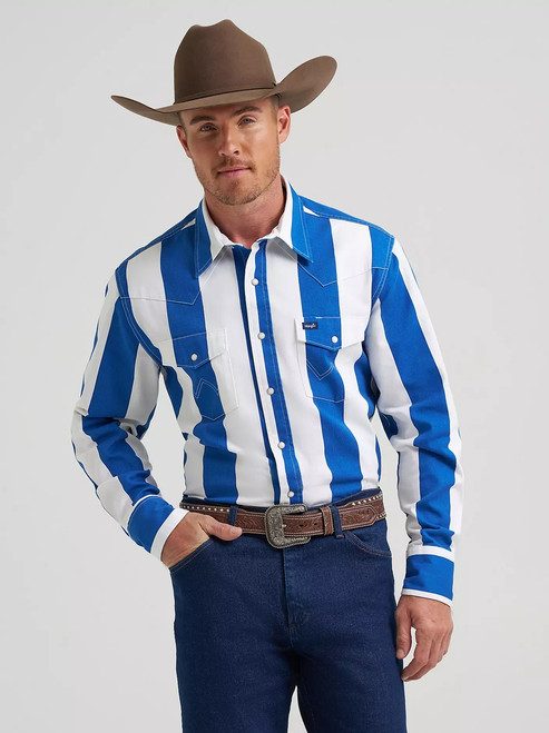 Wrangler Men's Vintage Inspired Brushpopper Workshirt In Big Blue