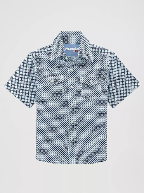 Wrangler Boy's Advanced Comfort Western Snap Shirt In Blue Roads