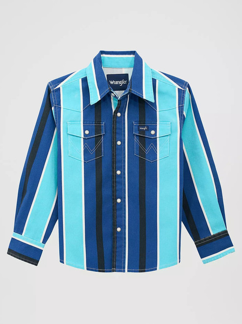Boy's Wrangler Brushpopper Western Shirt - Cobalt Storm