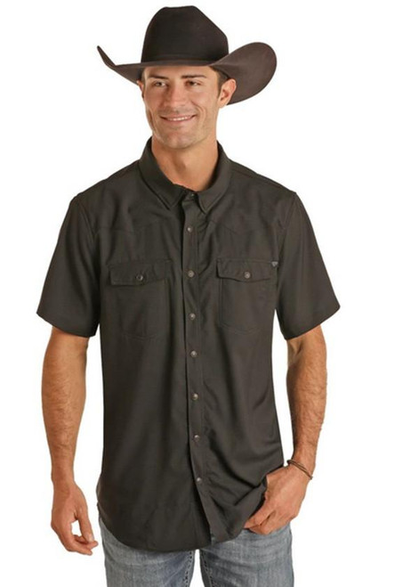 ROCK & ROLL COWBOY Rock & Roll Denim Black Men's Solid Ripstop Snap Shirt 