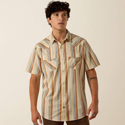 ARIAT Men's Ariat Sandshell Stripe Retro Hawthorne Fitted Snap Bit & Tall Shirt 