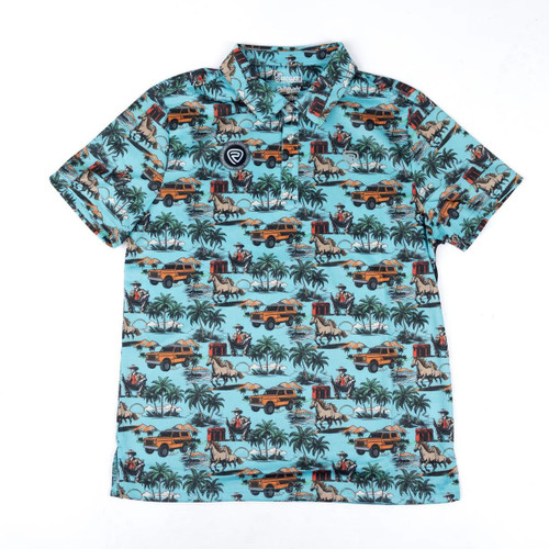 PANHANDLE SLIM Rock & Roll Denim Men's Turquoise Novelty Printed Polo 