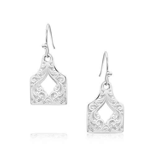 MONTANA SILVERSMITH Montana Silversmiths Women's Out West Cow Tag Earrings - Silver 