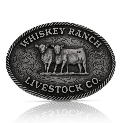 MONTANA SILVERSMITH Montana Silversmiths Whiskey Ranch Livestock Loop Belt Buckle - Silver 
