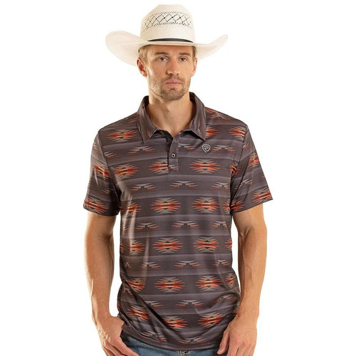 Rock & Roll Denim Men's Charcoal Aztec Print Polo