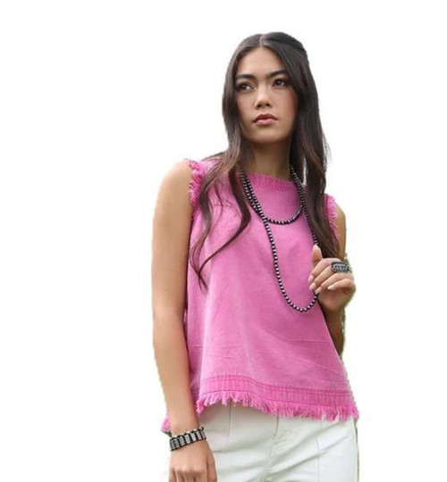 CINCH Cinch Women's Pink Denim Button Back Shift Tank Top 