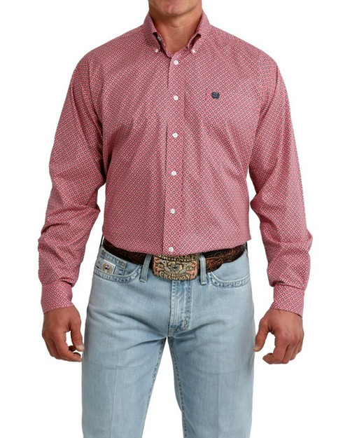 Cinch Pink Geometric Long Sleeve Western Men's Shirt