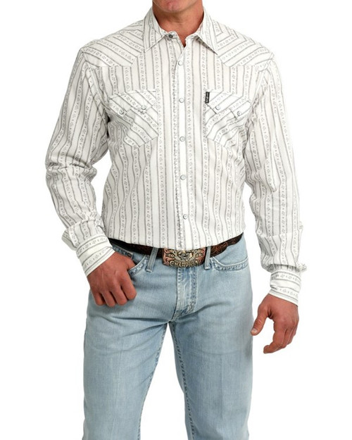 Cinch White Denim Stripe Long Sleeve Shirt For Men