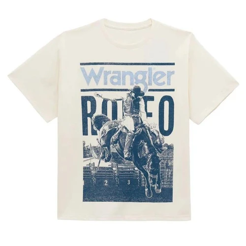 WRANGLER Wrangler Women's Cream & Blue Retro Wrangler Rodeo T-Shirt 