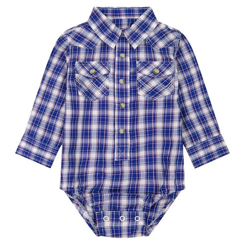 WRANGLER Wrangler Baby Boy's Blue Plaid Long Sleeve Bodysuit 