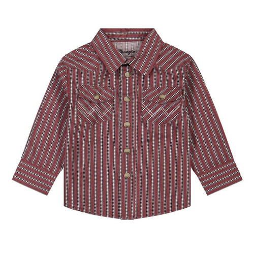 Wrangler Little Boy's Red Striped Long Sleeve Snap Shirt