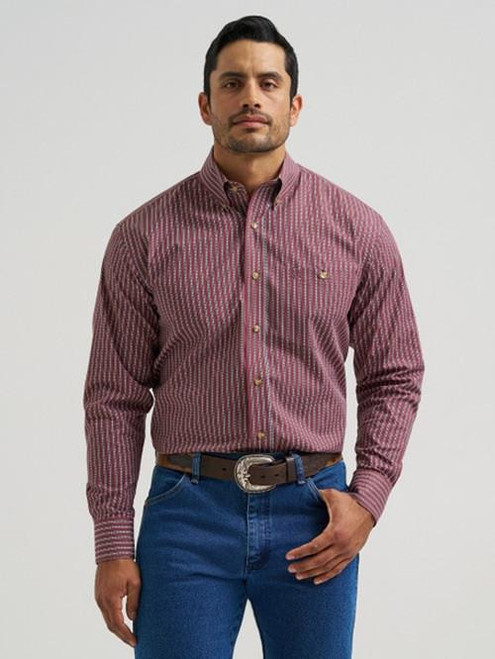 WRANGLER Wrangler Men's Red Print Relaxed Fit Long Sleeve Tall Shirt 