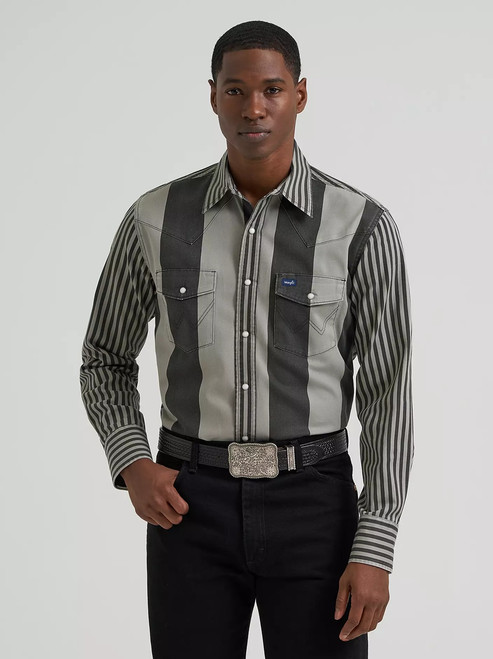 Men's Wrangler Smoky Stripes Vintage-Inspired Brushpopper Western Snap Workshirt