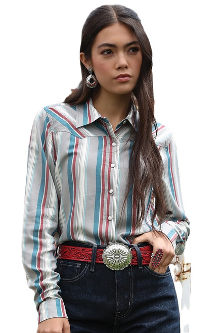 Cinch Women's Red-White & Blue Long Sleeve Blouse