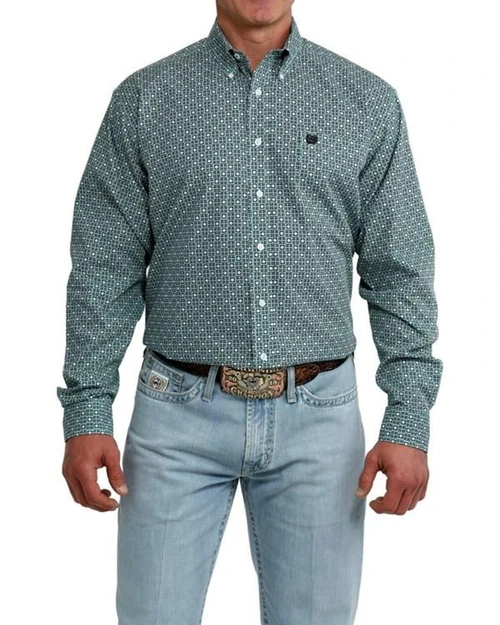 CINCH Cinch Men's Green Tile Print Long Sleeve Shirt 