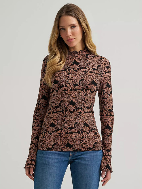 Wrangler Women's Mock Neck Knit Black Blouse