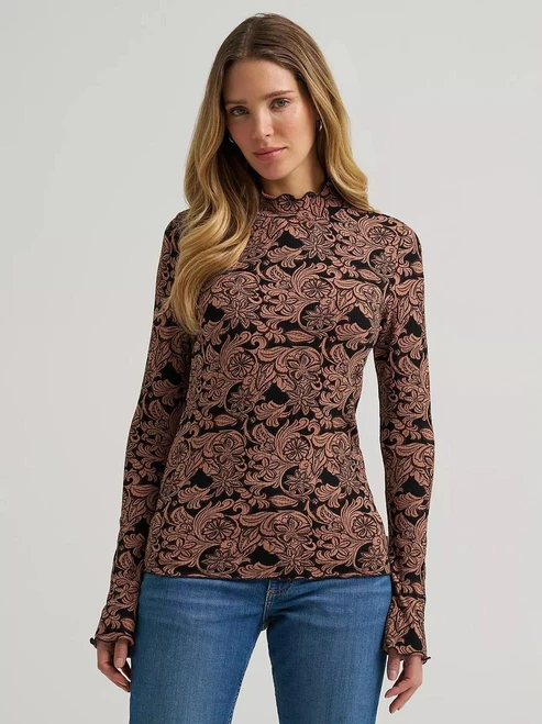 WRANGLER Wrangler Women's Mock Neck Knit Black Blouse 
