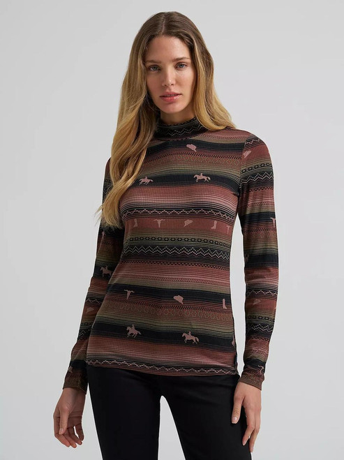 WRANGLER Women’s Wrangler Rambling Ridge Mock Neck Brown Top 