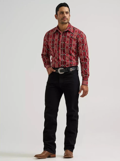 WRANGLER Wrangler Men's Oxide Red Checotah Western Snap Printed Tall Shirt 