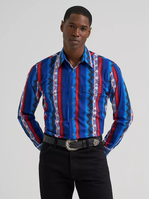 Wrangler Men's Old Glory Checotah Long Sleeve Western Snap Printed Shirt