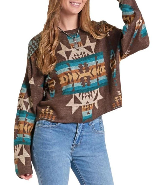 PANHANDLE SLIM Rock & Roll Cowgirl Women's Java Aztec Sweater 