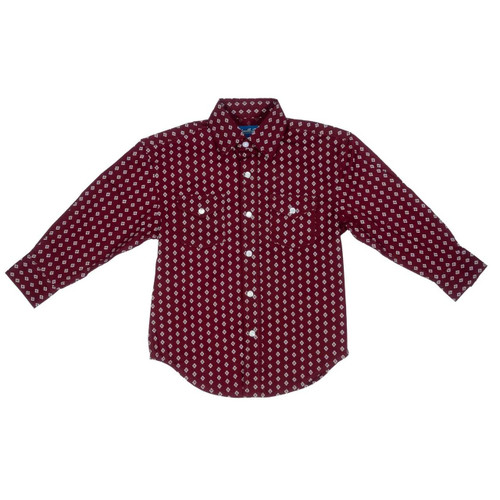 PANHANDLE SLIM Panhandle Slim Boy's Geo Print Pearl Snap Western Shirt - Maroon Red/Multi 