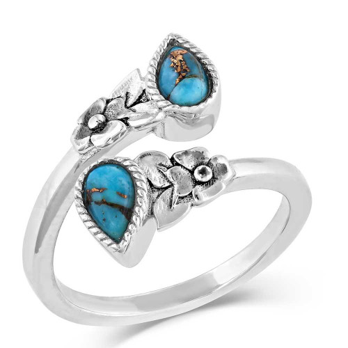 MONTANA SILVERSMITH Montana Silversmiths Silver Heirloom Petals Turquoise Wrap Ring 