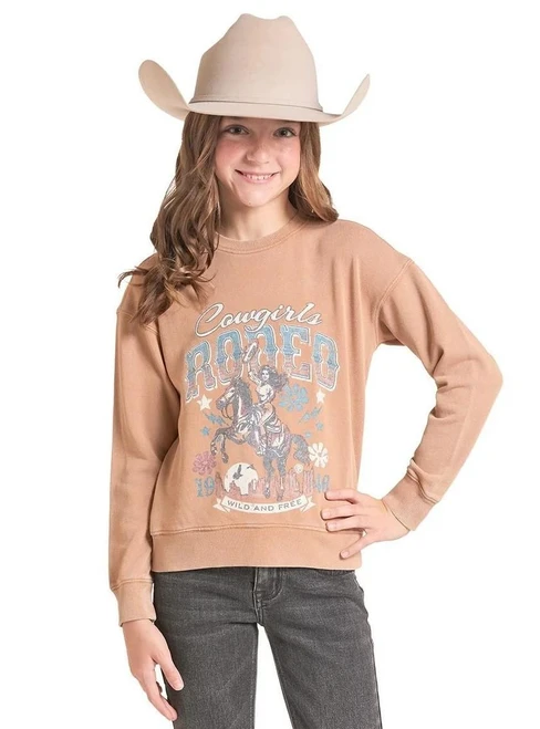 PANHANDLE SLIM Rock & Roll Denim Girl's Graphic Pullover - Khaki 