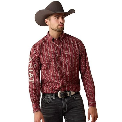 ARIAT Ariat Men's Team Dutton Classic Fit Shirt - Ketchup Paisley Stripe/Savanna 