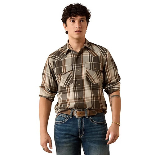 Ariat Men's Dusky Green Plaid Retro Howell Fitted Snap Shirt