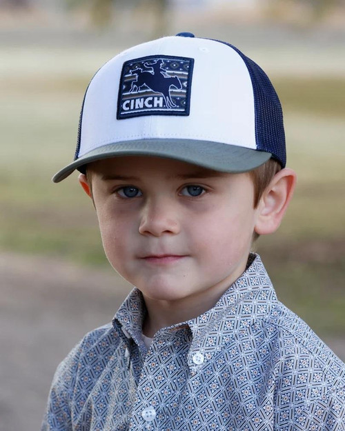 CINCH Cinch Boy's Blue/White Bronc Trucker Cap 