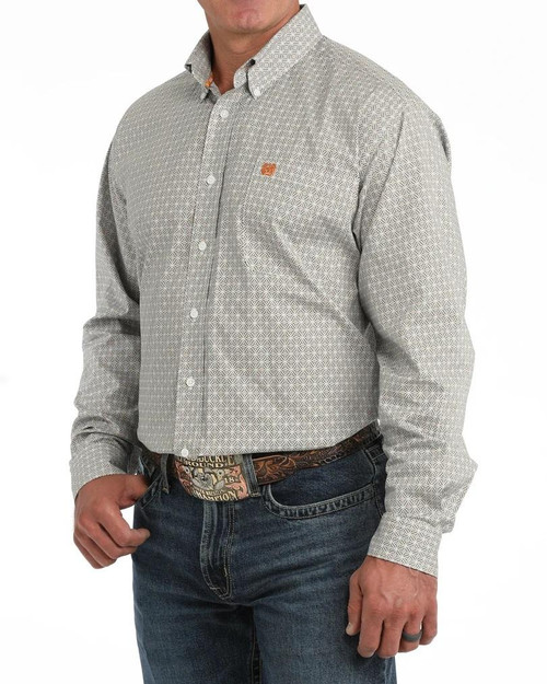 CINCH Men's White Cinch Diamond Print Button Down Shirt 