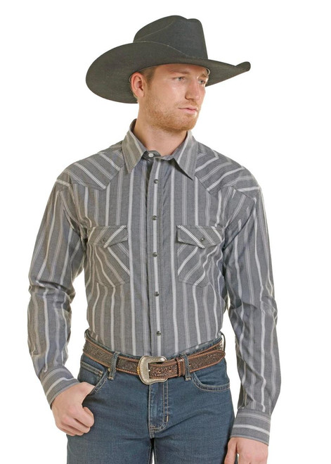 PANHANDLE SLIM Men's Panhandle Slim Gray Modern Vintage Yarn-Dye Stripe Snap Shirt 