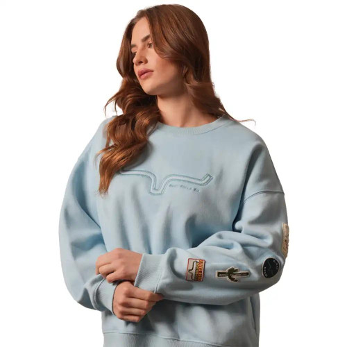 KIMES RANCH Kimes Ranch Faded Denim Saguaro Patchwork Women's Crewneck Sweatshirt 