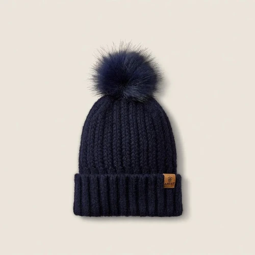 Ariat Navy Chilton Pompom Knit Cuffed Women's Beanie