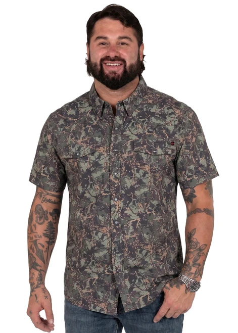 Rock & Roll Denim Men's Koe Wetzel TEK Western Camo Olive Shirt