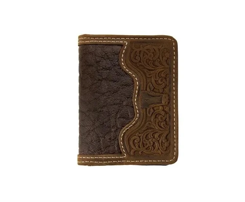 M & F M&F Western 3D Belt Men's Black & Brown Longhorn Overlay Bifold Wallet 