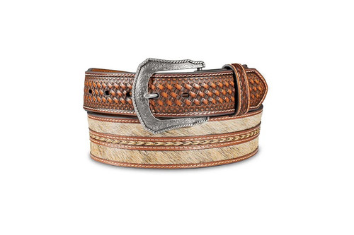 M&F Western 3D Men's Brown Calf Hair Inlay Belt