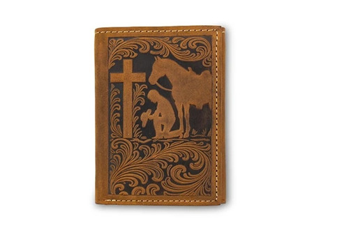 M&F Western Nocona Men's Trifold Cowboy Prayer Medium Brown Wallet