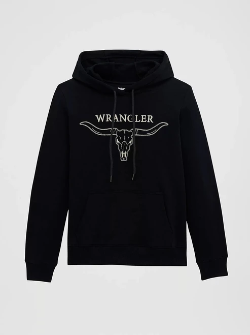 Wrangler Black Embroidered Steer Head Graphic Pullover Women's Hoodie