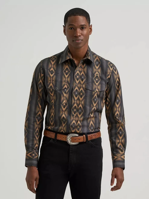 Wrangler Men's Checotah Canyon Ridge Printed Snap Shirt