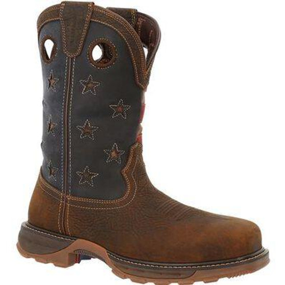 DURANGO COWBOY BOOTS Durango Men's Bark Brown Vintage Flag Maverick XP Waterproof Western Leather Work Boot 