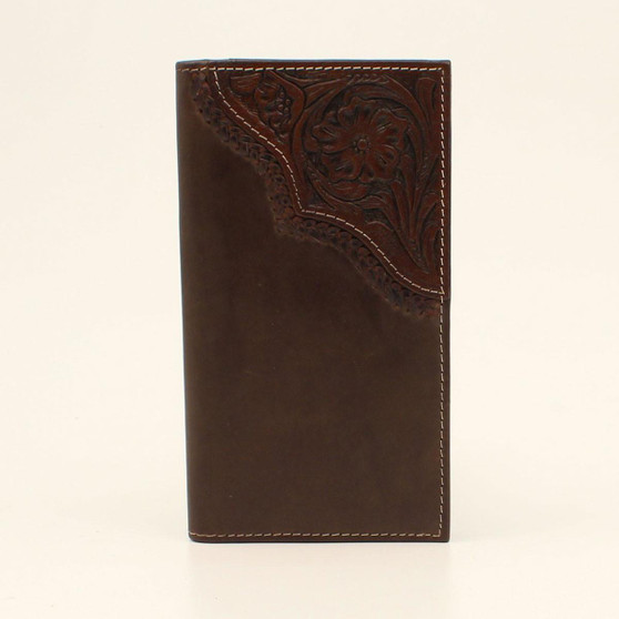 M & F Nocona Floral Tooled Brown Leather Western Rodeo Wallet  