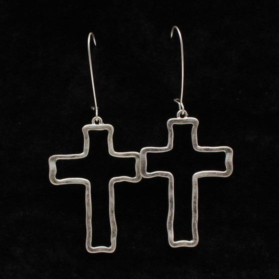 M & F Silver Strike Hanging Outlined Cross Earrings   M & F Silver Strike Hanging Outlined Cross Earrings